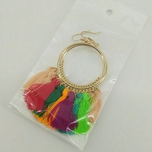 NWT Boho Rainbow Hoop Tassle Earrings